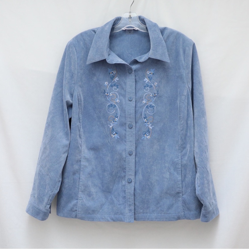 Allison Daley corduroy embroidered top light blue shirt 70s retro size 16 vintag